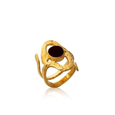 Taygete Snake Ring Onyx925 Gold Plated