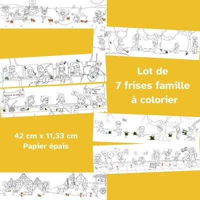 7 frises familles de 42cm a colorier en papier épais