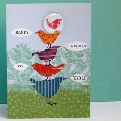 Birds Birthday - Greeting card with badge