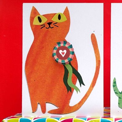 Rosette Cat - Greeting card with badge