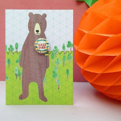 Bear Best Dad - Carte de voeux avec badge