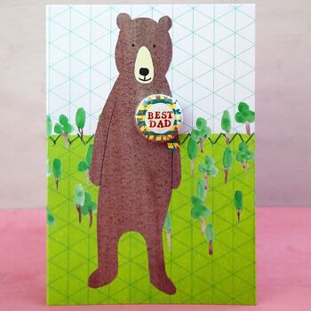 Bear Best Dad - Carte de voeux avec badge 3
