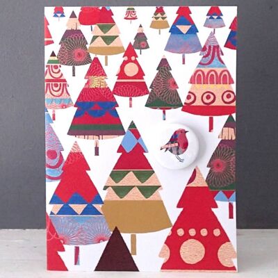 Trifle Trees - Tarjeta de felicitación de Navidad con insignia