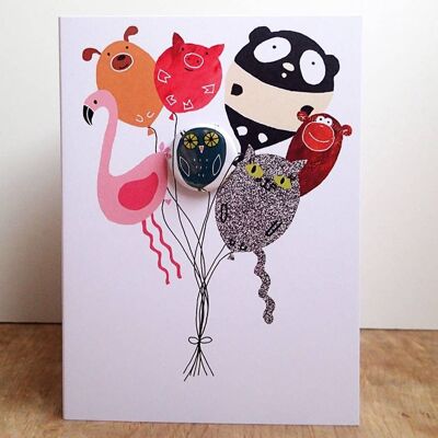 Animal Balloons - Greeting card with badge