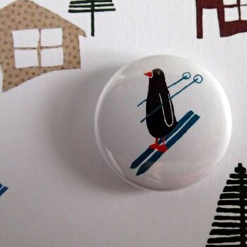 Pingouins skieurs - Carte de voeux avec badge 2