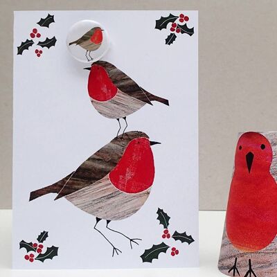Weihnachts-Robin-Grußkarte mit Abzeichen