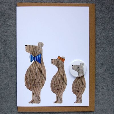 Three bears greeting card with badge