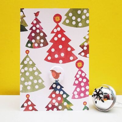 Spotty Christmas trees  - Greeting card with badge