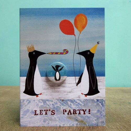 Party Penguins - Greeting card with badge