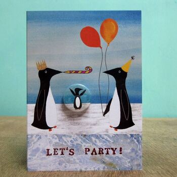 Party Penguins - Carte de voeux avec badge 1
