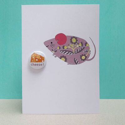 Greeting card with badge - Mouse with cheese