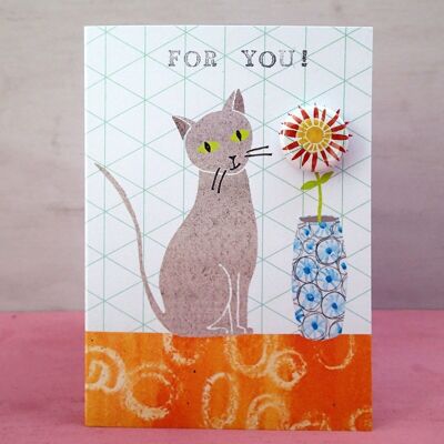 For You Cat- Greeting card with badge