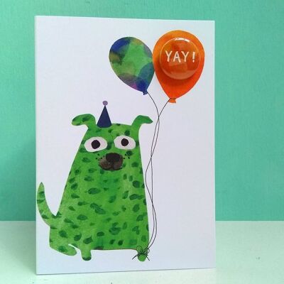 Greeting card with badge - Balloon Dog Yay!