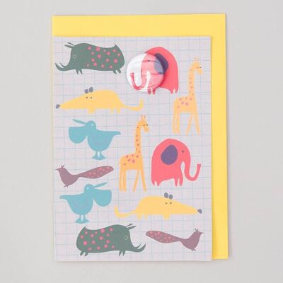 Cartolina d'auguri dello zoo con distintivo