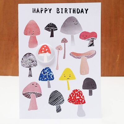 Greeting card with badge - Mushroom Birthday