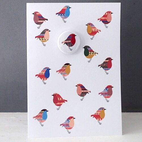 Trifle Robins - Greeting card with badge