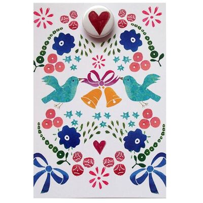 Greeting card with badge - Wedding Bells Birdy