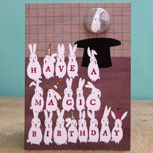 Magic Birthday - Birthday card with rabbit badge