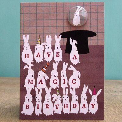 Magic Birthday - Carte d'anniversaire avec badge lapin