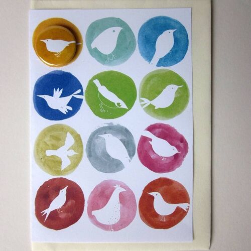 Inky Birds - greeting card with badge