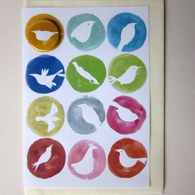 Inky Birds - greeting card with badge