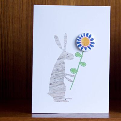 Rabbit Flower - Greeting card with badge