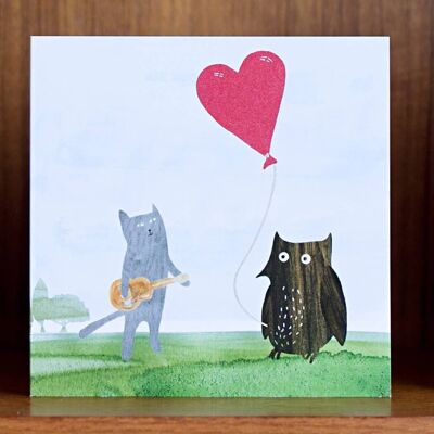 Owl Heart Balloon - Square Card