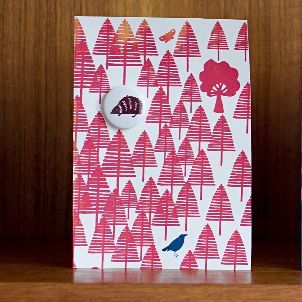 Autumn Woodland - Grußkarte mit Abzeichen