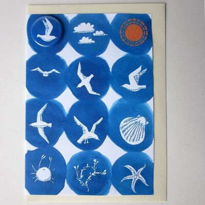 Carte de voeux Seaside & Seagull avec badge
