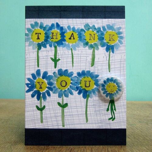 Thank You Flowers - Greeting card with badge