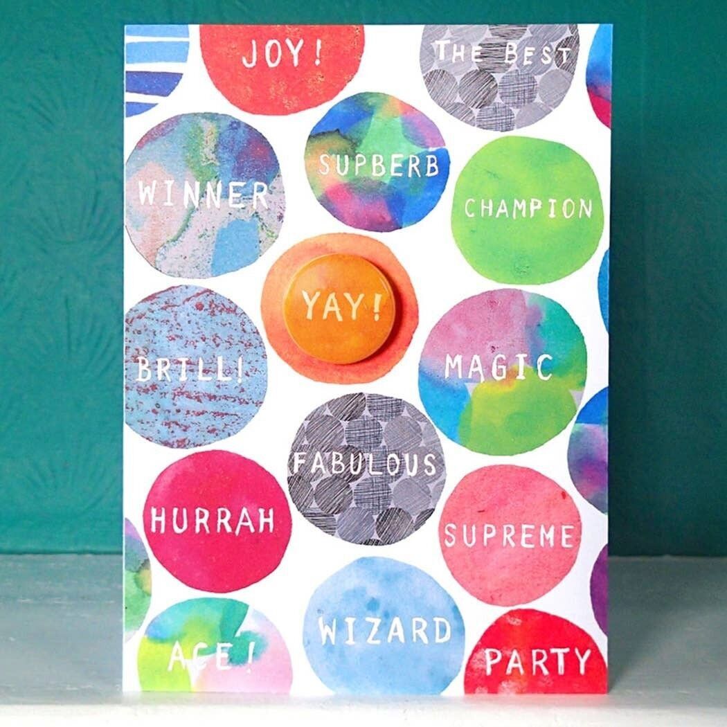 Greeting card with badge - Yay!
