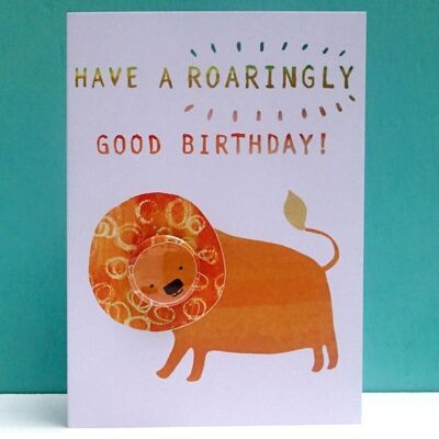 Lion Birthday - Greeting card with badge