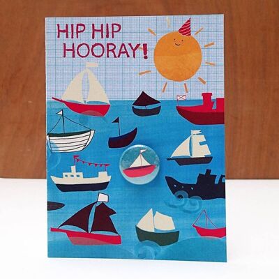Greeting card with badge  - Sunny Hip Hip Hooray