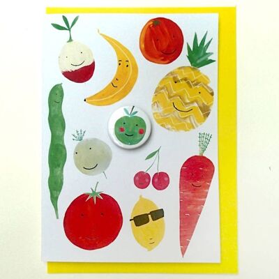 Fruit Party - Biglietto d'auguri con badge