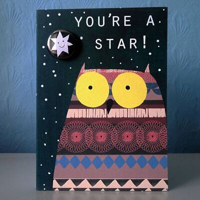 Tarjeta de felicitación con placa - Owl Lucky Star