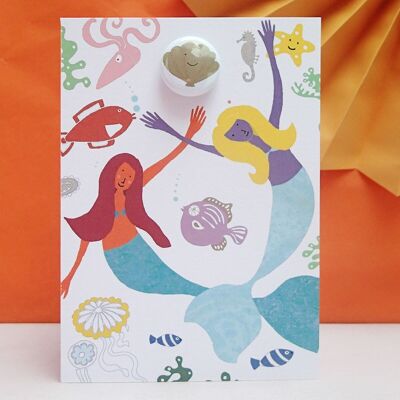 Greeting card with badge - Mermaids