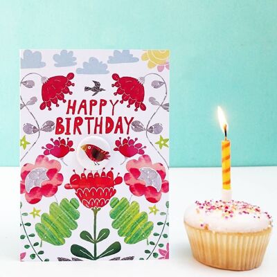 Greeting card with badge - Birthday Parrots