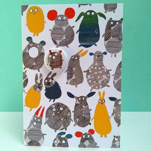 Greeting card with badge - filberts funny creatures
