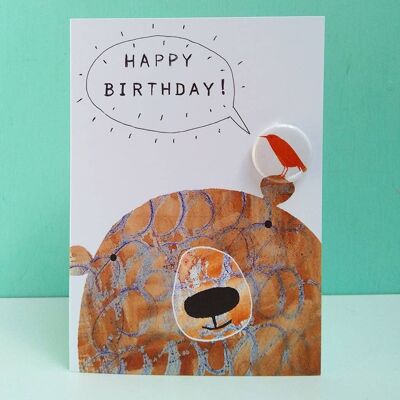 Cumpleaños de oso - Tarjeta de felicitación con placa