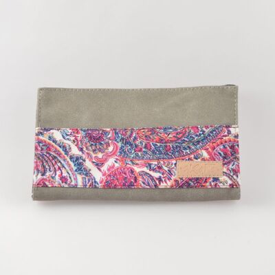 Taupe wallet - pink pattern