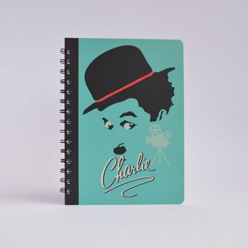 Charles Chaplin Notizblock • A5 Rautiert – Schwarze Spirale