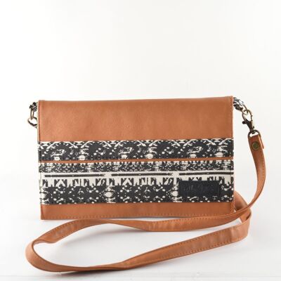 Caramel Brown Handbag - Black and White Pattern