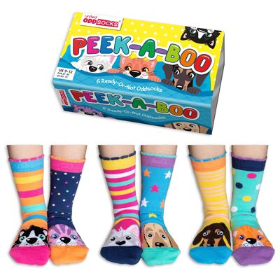Peek-a-boo - kids giftbox of 6 united odd socks