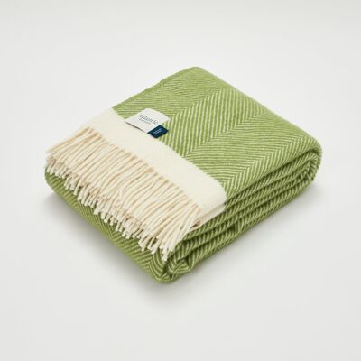 Kelp Green Herringbone Wool Blanket - Large 130 x 200cm