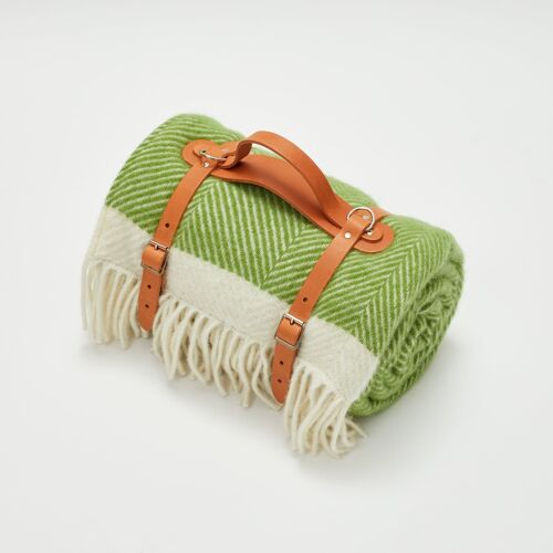 Kelp Green Herringbone Wool Picnic Blanket
