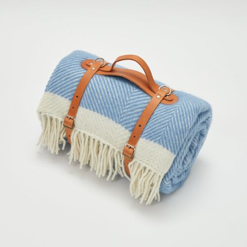 Dusk Blue Herringbone Wool Picnic Blanket