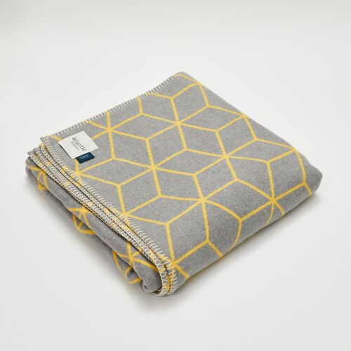 Grey and Yellow Geometric Recycled Cotton Blanket - Large 160 x 200cm