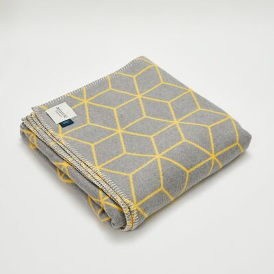 Grey and Yellow Geometric Recycled Cotton Blanket - Super King 160 x 250cm