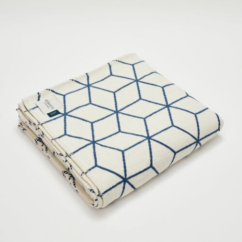 Blue Geometric Recycled Cotton Blanket - Large 160 x 200cm