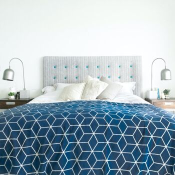 Couverture Géométrique Bleue en Coton Recyclé - Grande 160 x 200 cm 3